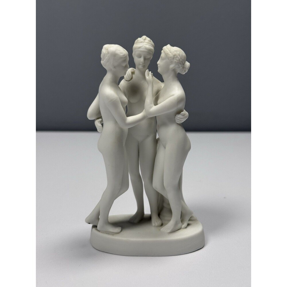 Three Graces Bisque Porcelain Statue 5” Neoclassical Greek Goddess Sculpture